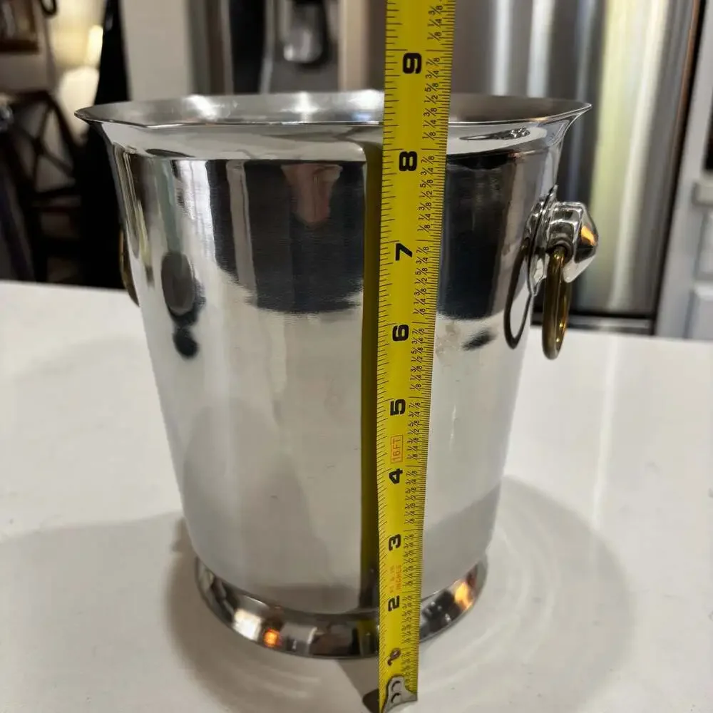 Vintage Style Stainless Steel Wine Champagne Ice Bucket with Brass Ring Handles